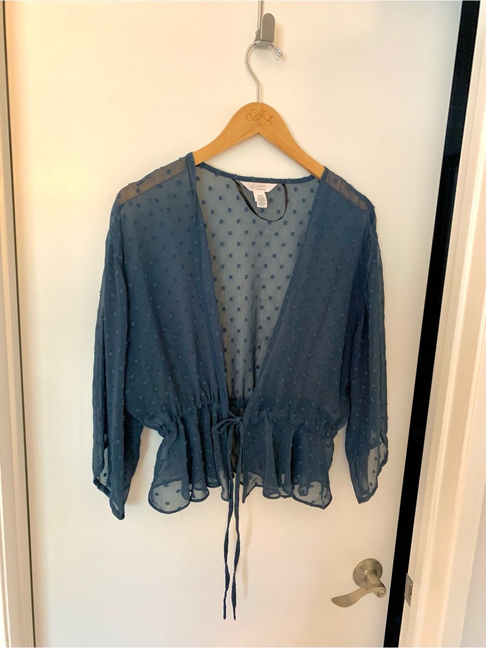 LC Lauren Conrad Blue Swiss Dot Tie-Front Blouse